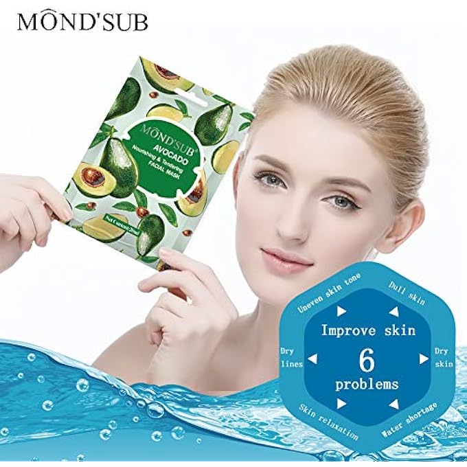 Mond'sub [12 P]AVOCADO OIL FACIAL MASKS-BEST SHEET MASK FOR DRY SKIN-DEEPLY NOURISHING&MOISTURIZING- MAKE SKIN SOFT&CLEAR-EVERY SKIN CONDITION DAY TO DAY SKIN CONCERNS-BOTH MEN&WOMEN - Image 3